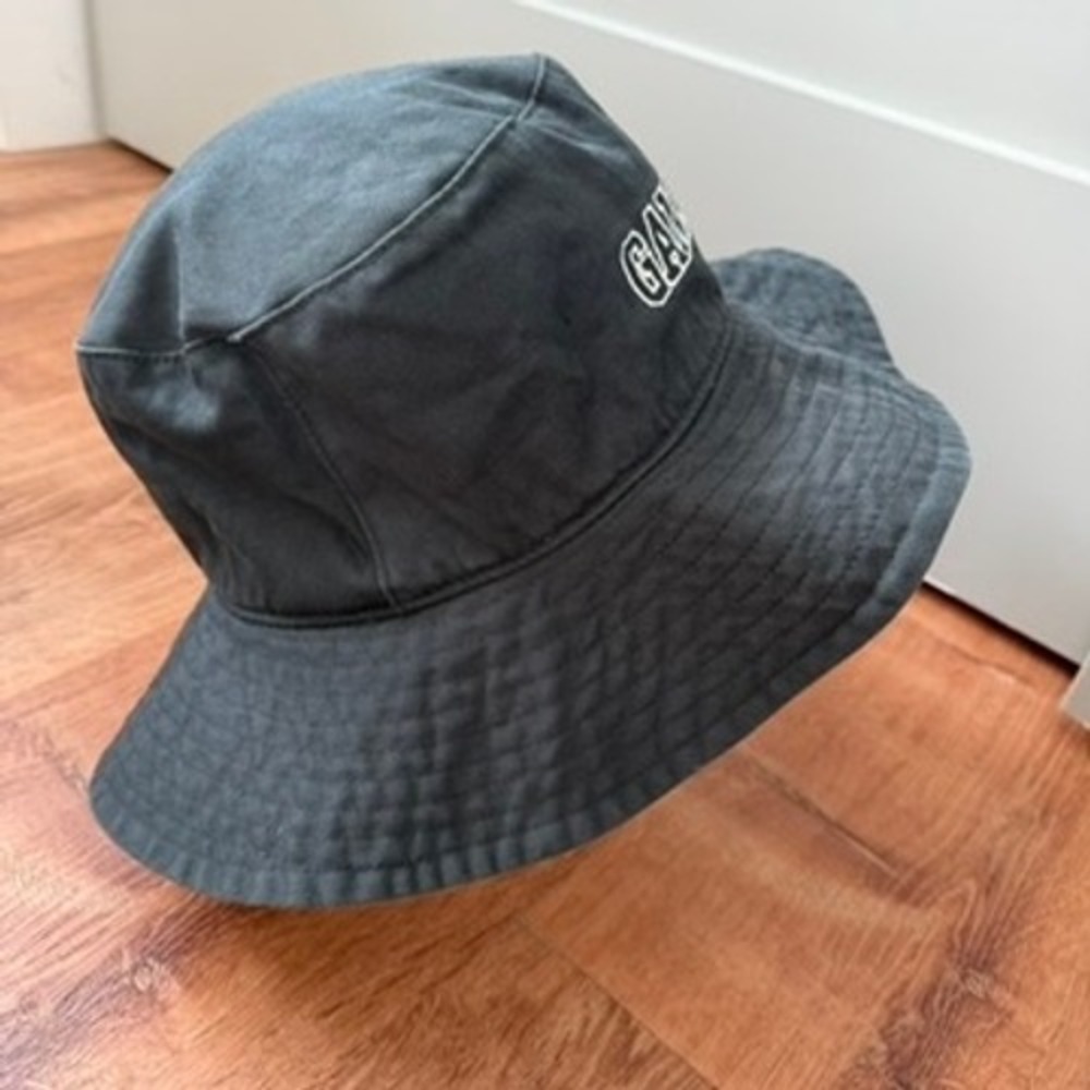 Ganni Bucket Hat Women M/L Black Embroidered Logo‎ Cotton Twill Outdoor Beach - Picture 2 of 10